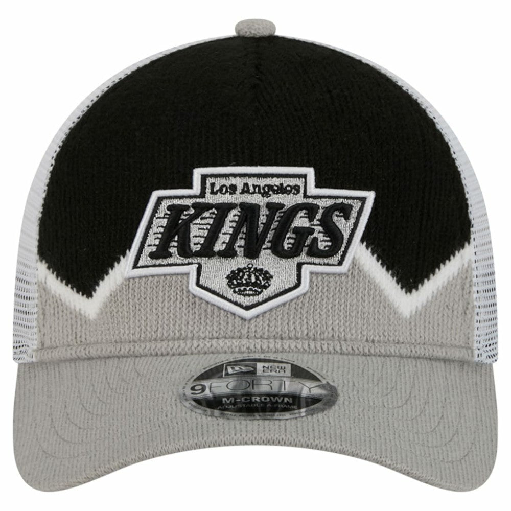 Los Angeles Kings New Era Hockey Sock 9FORTY A-Frame M-Crown Adjustable Trucker Hat - Silver/Black | US 202715550
