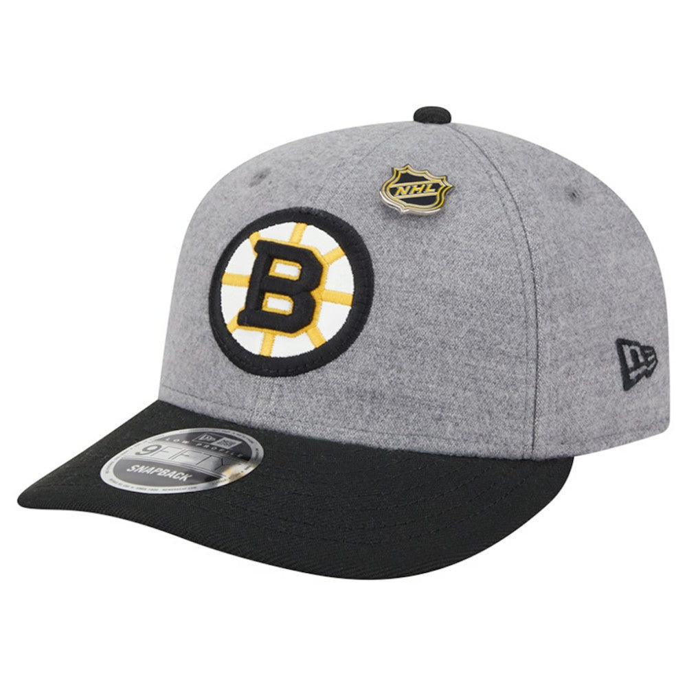 Boston Bruins New Era Wool Pin Low Profile 9FIFTY Snapback Hat - Gray/Black | US 202715571