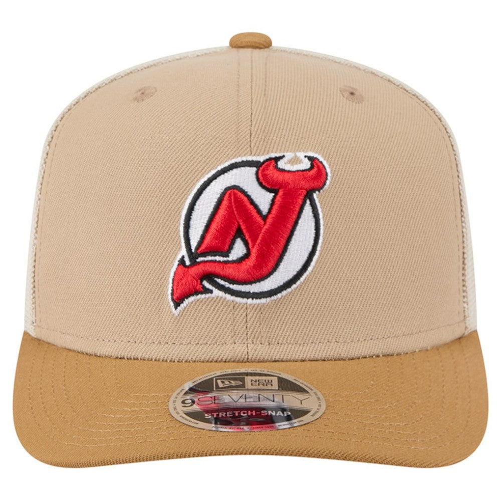 New Jersey Devils New Era Two-Tone Trucker 9SEVENTY Stretch Snap Adjustable Hat - Tan/Light Brown | US 202715682