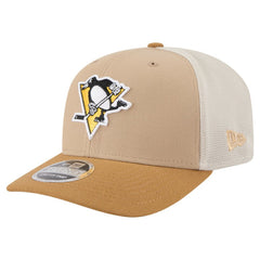 Pittsburgh Penguins New Era Two-Tone Trucker 9SEVENTY Stretch Snap Adjustable Hat - Tan/Light Brown | US 202715686