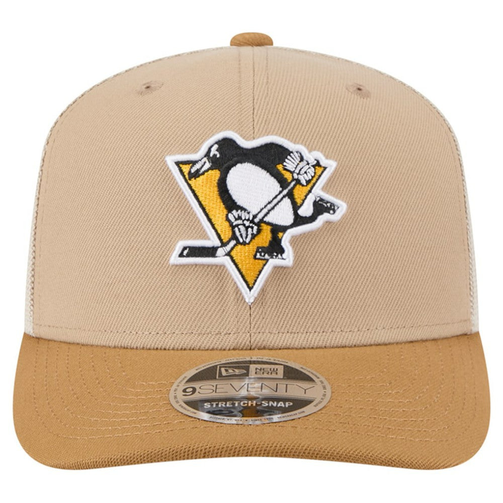 Pittsburgh Penguins New Era Two-Tone Trucker 9SEVENTY Stretch Snap Adjustable Hat - Tan/Light Brown | US 202715686