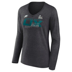 Philadelphia Eagles Women's Super Bowl LIX Quick Pass Long Sleeve V-Neck T-Shirt - Heather Charcoal T-shirts