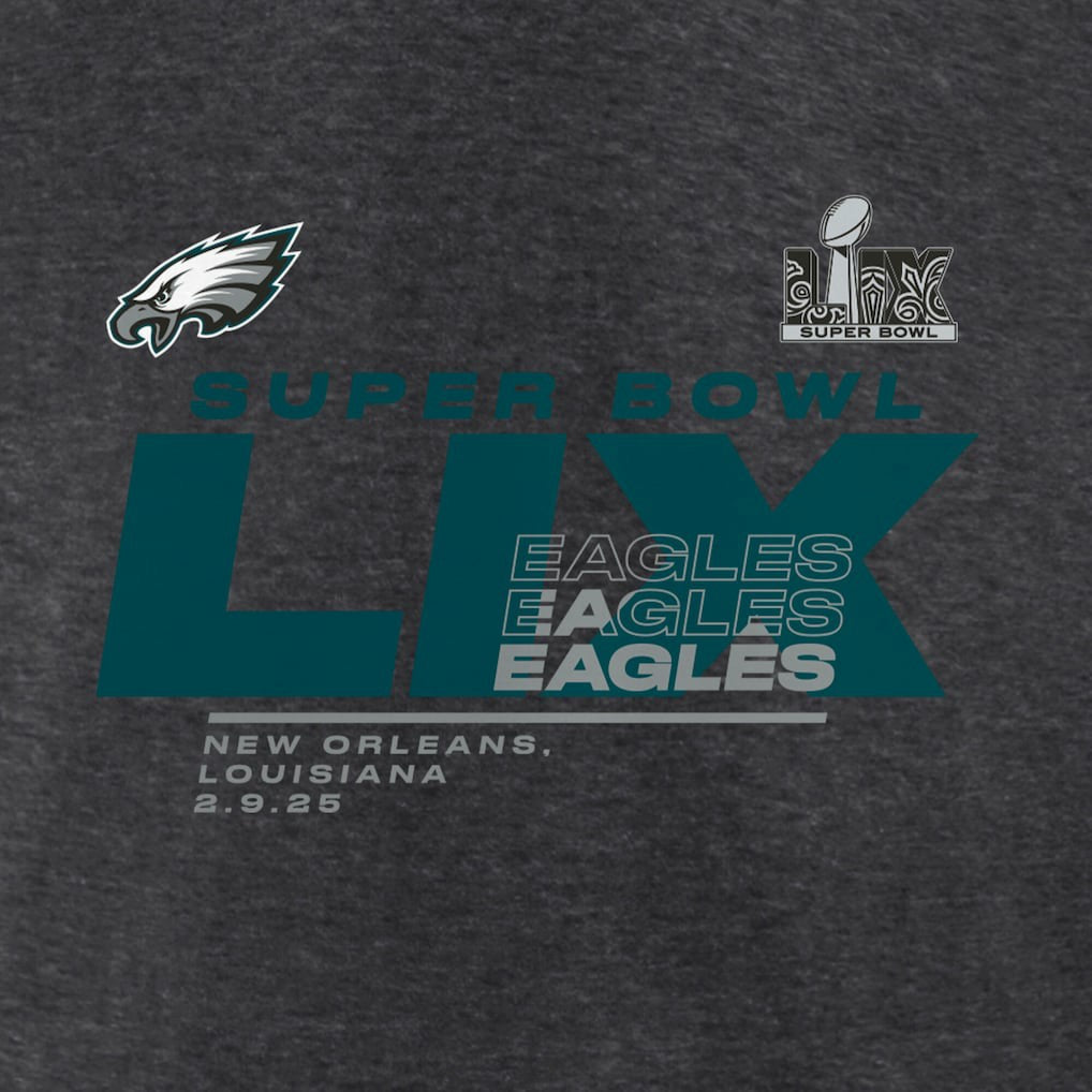 Philadelphia Eagles Women's Super Bowl LIX Quick Pass Long Sleeve V-Neck T-Shirt - Heather Charcoal T-shirts