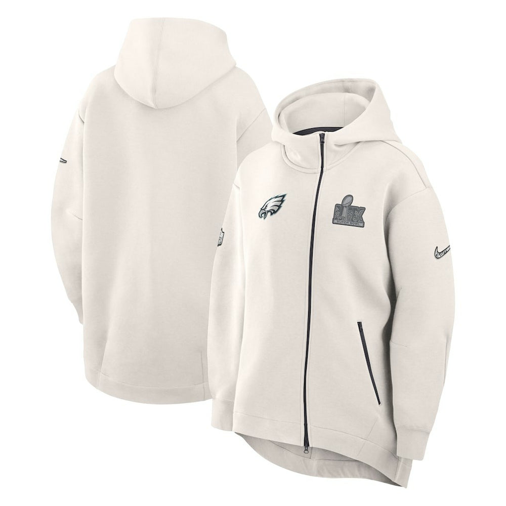 Philadelphia Eagles Women's Super Bowl LIX Opening Night Tech Fleece Full-Zip Hoodie - Cream Hoodies