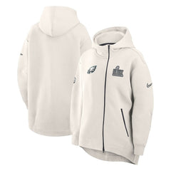 Philadelphia Eagles Women's Super Bowl LIX Opening Night Tech Fleece Full-Zip Hoodie - Cream Hoodies