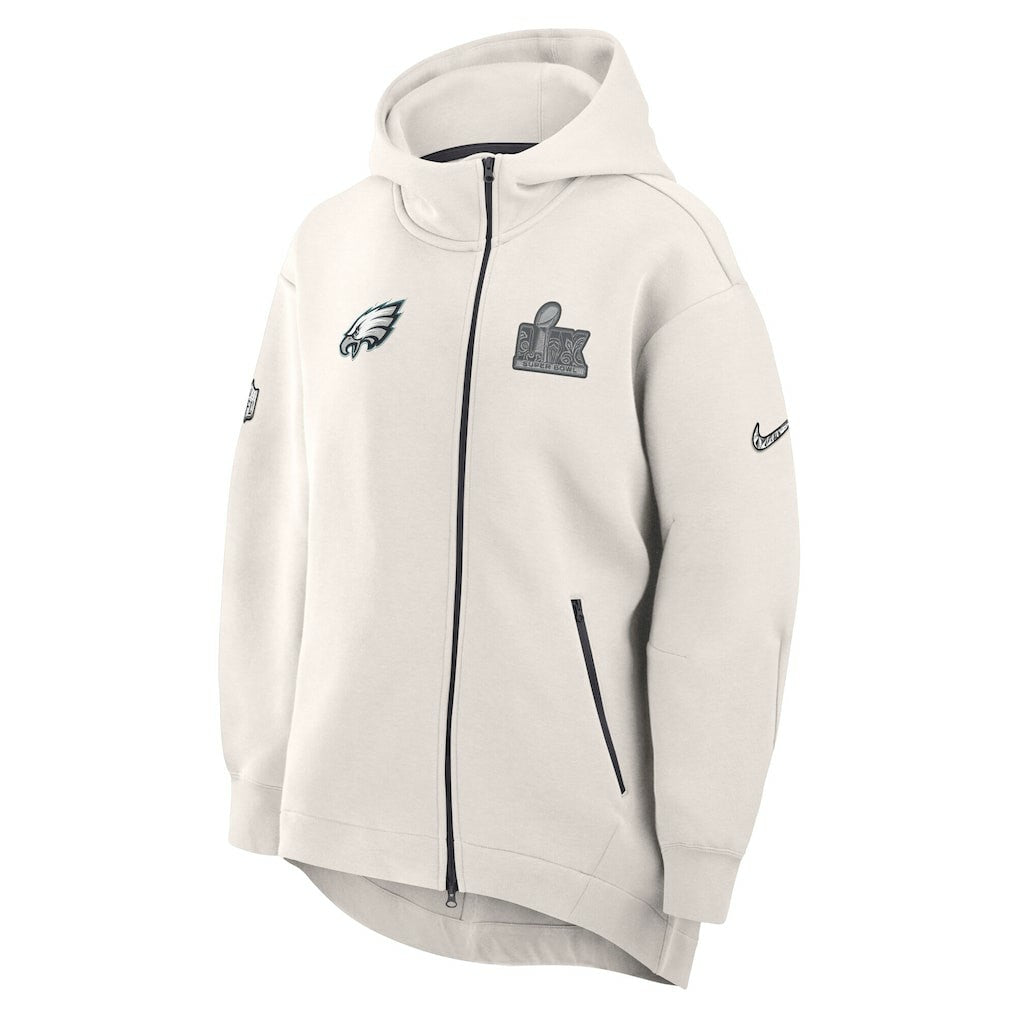 Philadelphia Eagles Women's Super Bowl LIX Opening Night Tech Fleece Full-Zip Hoodie - Cream Hoodies