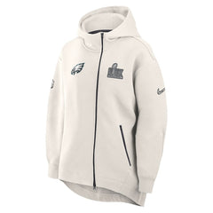Philadelphia Eagles Women's Super Bowl LIX Opening Night Tech Fleece Full-Zip Hoodie - Cream Hoodies