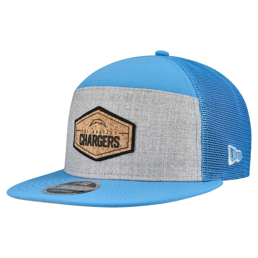 Los Angeles Chargers New Era Cork Split Panel 9FIFTY Trucker Snapback Hat - Gray/Powder Blue Hats