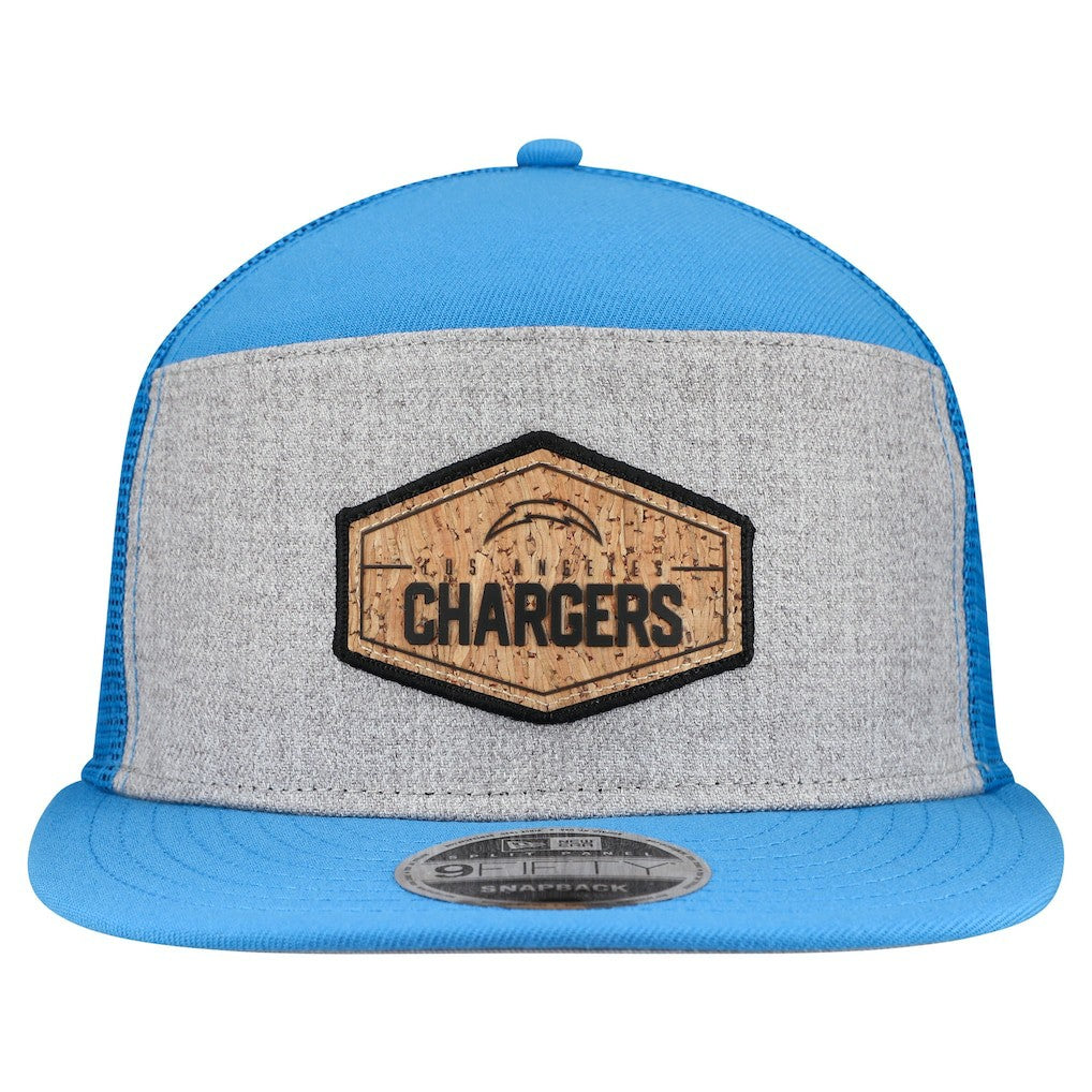 Los Angeles Chargers New Era Cork Split Panel 9FIFTY Trucker Snapback Hat - Gray/Powder Blue Hats