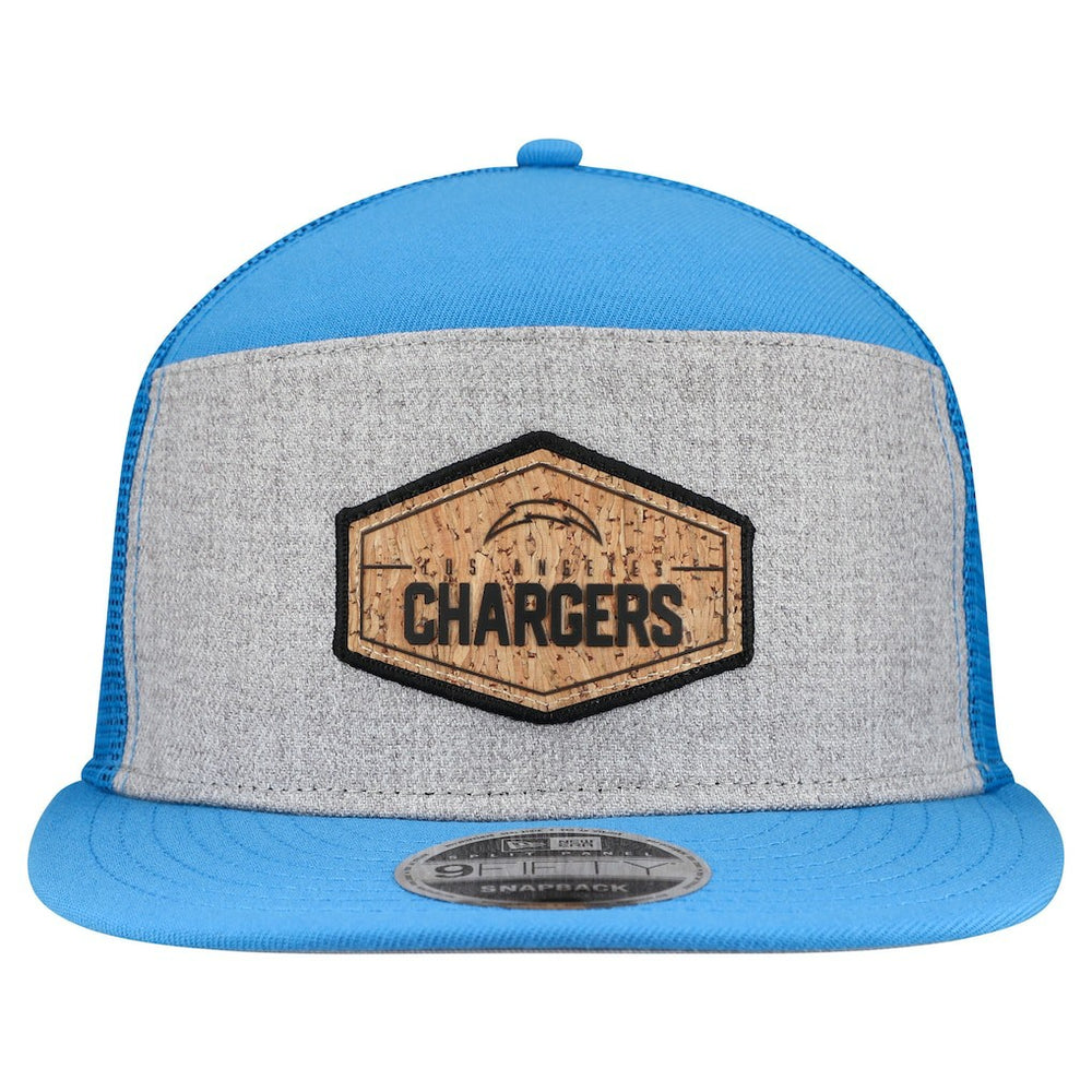 Los Angeles Chargers New Era Cork Split Panel 9FIFTY Trucker Snapback Hat - Gray/Powder Blue Hats