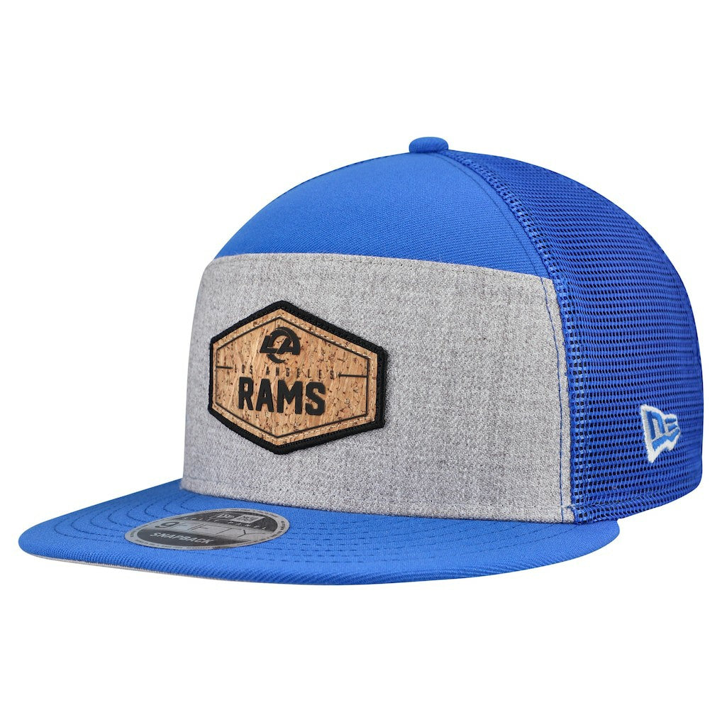 Los Angeles Rams New Era Cork Split Panel 9FIFTY Trucker Snapback Hat - Gray/Royal Hats