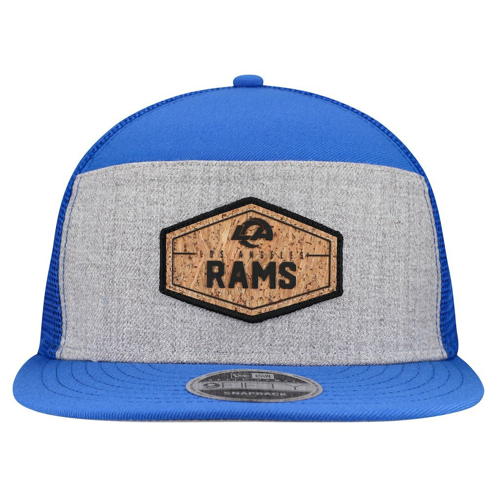 Los Angeles Rams New Era Cork Split Panel 9FIFTY Trucker Snapback Hat - Gray/Royal Hats