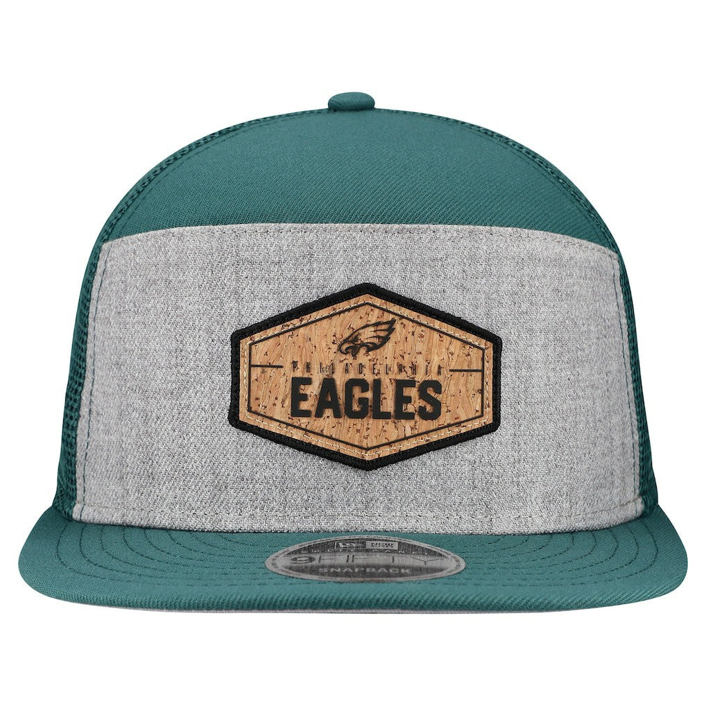 Philadelphia Eagles New Era Cork Split Panel 9FIFTY Trucker Snapback Hat - Gray/Midnight Green Hats