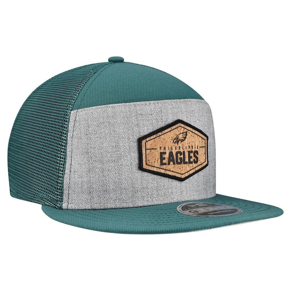 Philadelphia Eagles New Era Cork Split Panel 9FIFTY Trucker Snapback Hat - Gray/Midnight Green Hats
