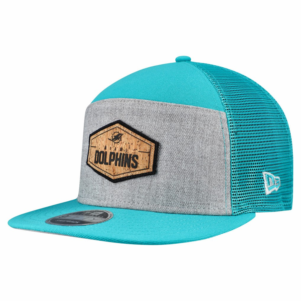 Miami Dolphins New Era Cork Split Panel 9FIFTY Trucker Snapback Hat - Gray/Aqua Hats