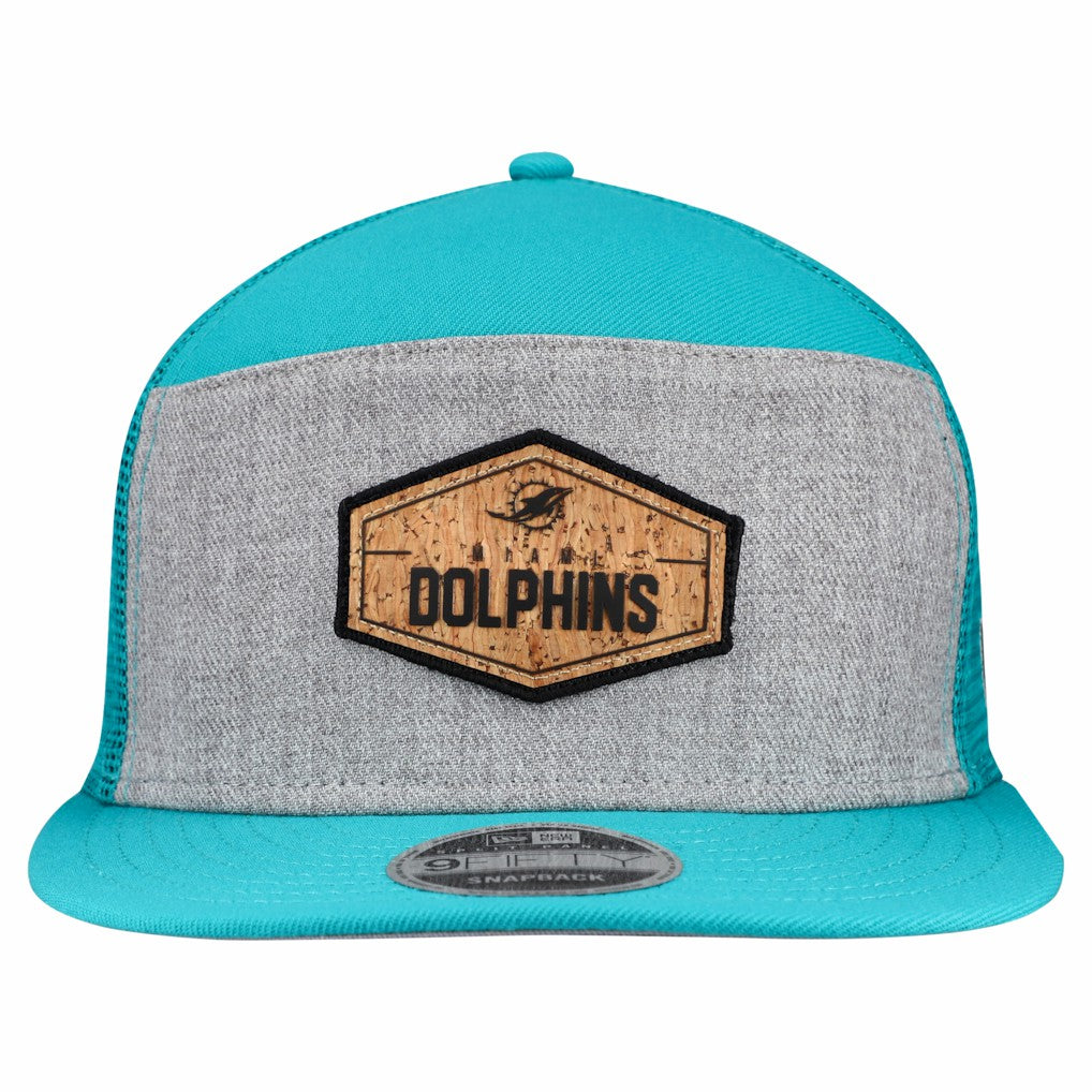 Miami Dolphins New Era Cork Split Panel 9FIFTY Trucker Snapback Hat - Gray/Aqua Hats
