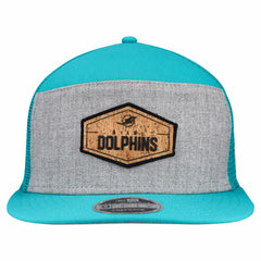 Miami Dolphins New Era Cork Split Panel 9FIFTY Trucker Snapback Hat - Gray/Aqua Hats
