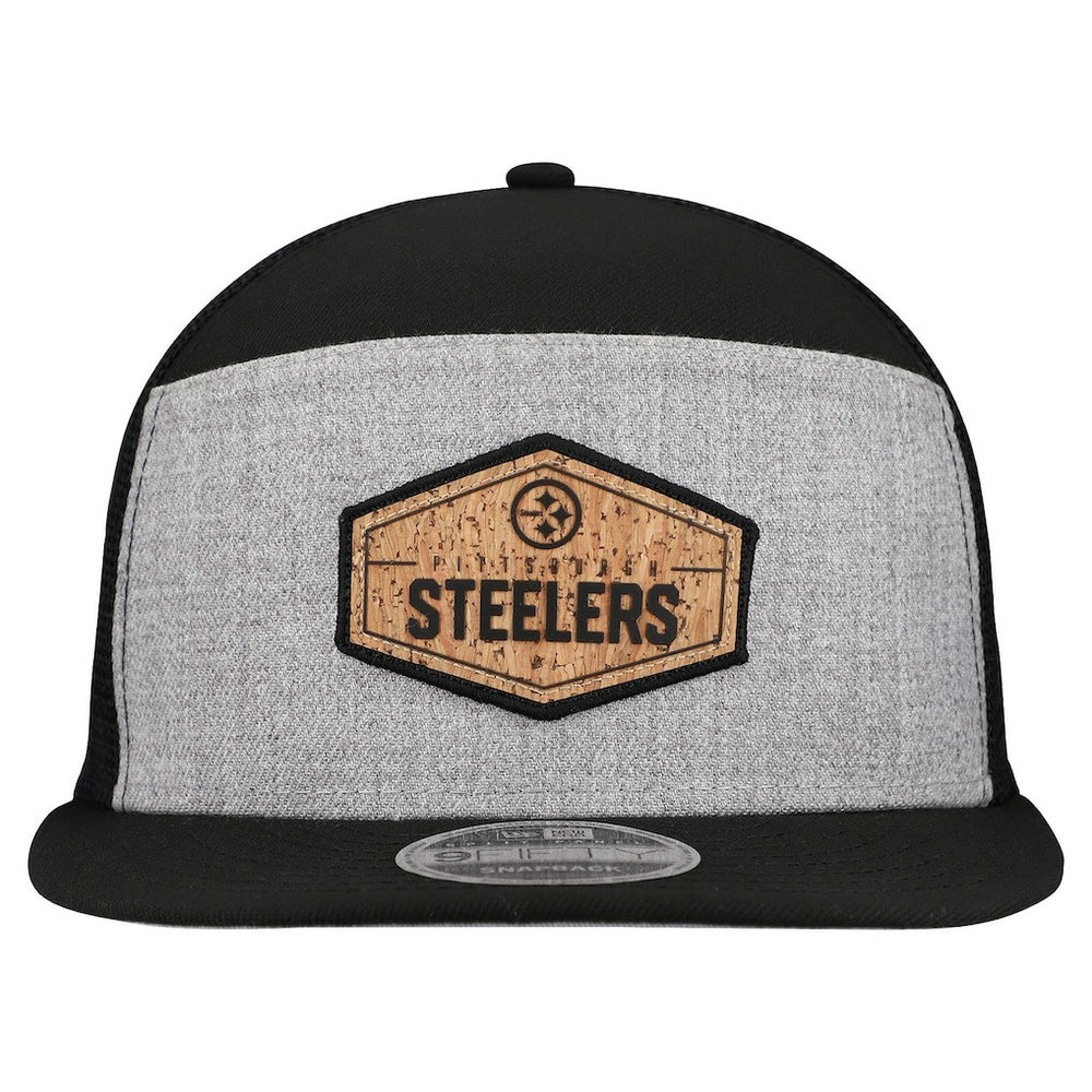 Pittsburgh Steelers New Era Cork Split Panel 9FIFTY Trucker Snapback Hat - Gray/Black Hats