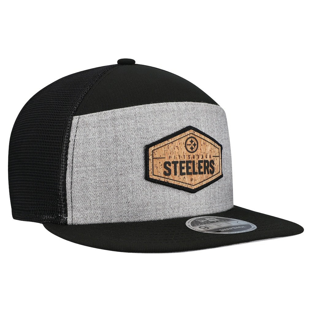 Pittsburgh Steelers New Era Cork Split Panel 9FIFTY Trucker Snapback Hat - Gray/Black Hats