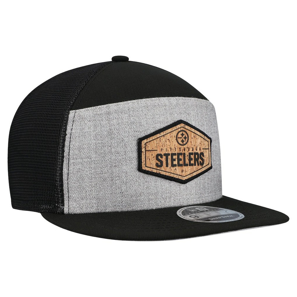 Pittsburgh Steelers New Era Cork Split Panel 9FIFTY Trucker Snapback Hat - Gray/Black Hats