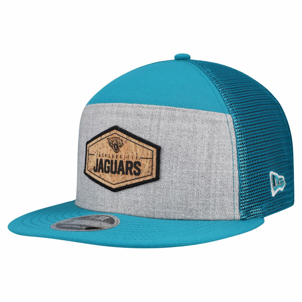Jacksonville Jaguars New Era Cork Split Panel 9FIFTY Trucker Snapback Hat - Gray/Teal Hats