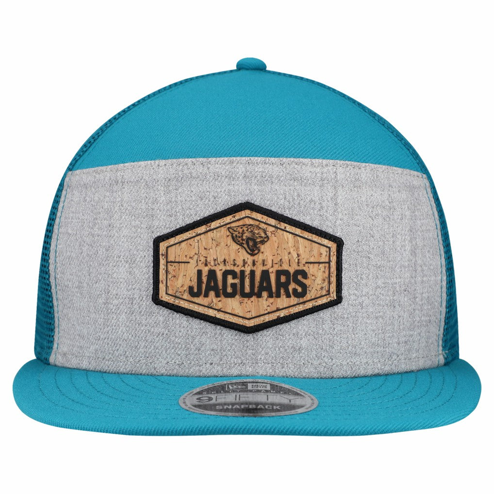 Jacksonville Jaguars New Era Cork Split Panel 9FIFTY Trucker Snapback Hat - Gray/Teal Hats
