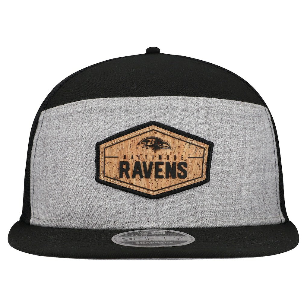 Baltimore Ravens New Era Cork Split Panel 9FIFTY Trucker Snapback Hat - Gray/Black Hats