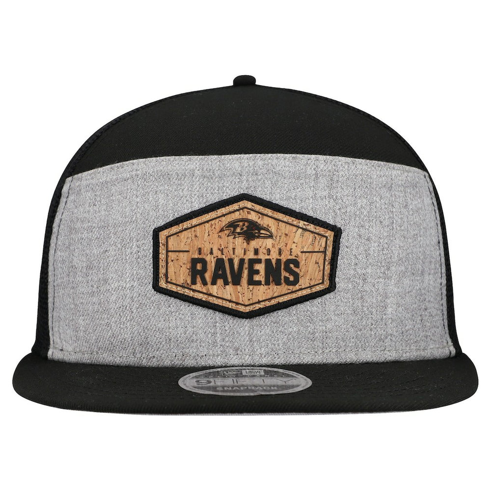 Baltimore Ravens New Era Cork Split Panel 9FIFTY Trucker Snapback Hat - Gray/Black Hats