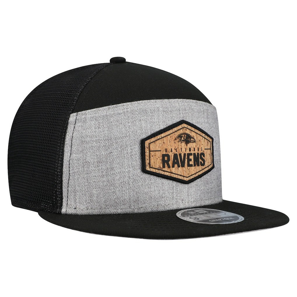 Baltimore Ravens New Era Cork Split Panel 9FIFTY Trucker Snapback Hat - Gray/Black Hats