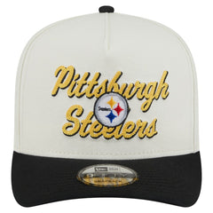 Pittsburgh Steelers New Era Chainstitch A-Frame 9FIFTY Adjustable Hat - Cream/Black Hats