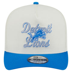 Detroit Lions New Era Chainstitch A-Frame 9FIFTY Adjustable Hat - Cream/Blue Hats