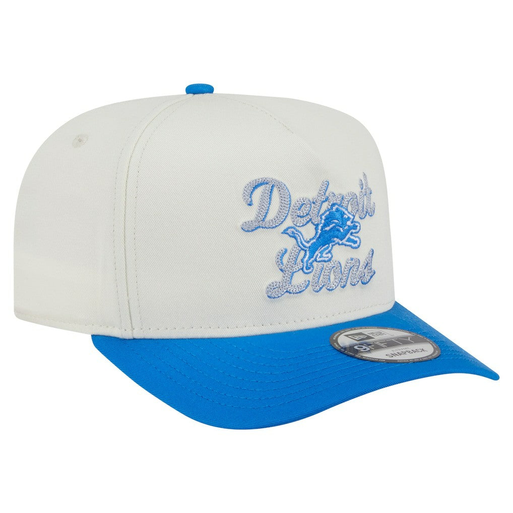 Detroit Lions New Era Chainstitch A-Frame 9FIFTY Adjustable Hat - Cream/Blue Hats