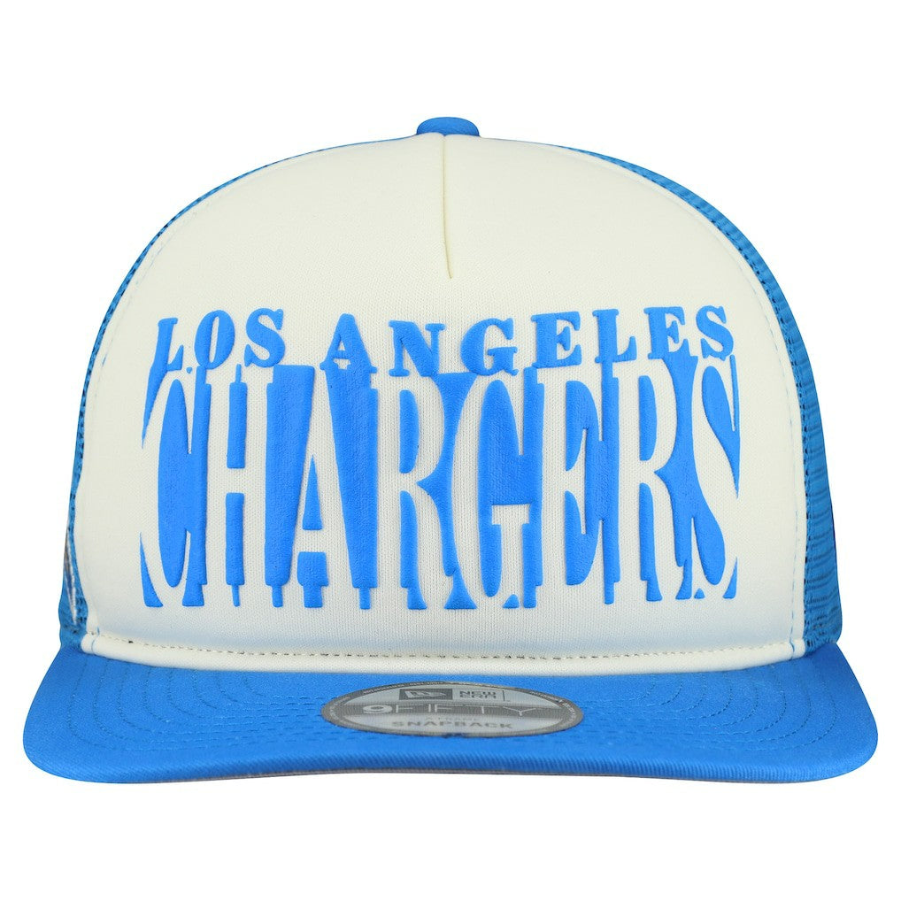 Los Angeles Chargers New Era Cutout A-Frame 9FIFTY Snapback Hat - Cream/Powder Blue Hats