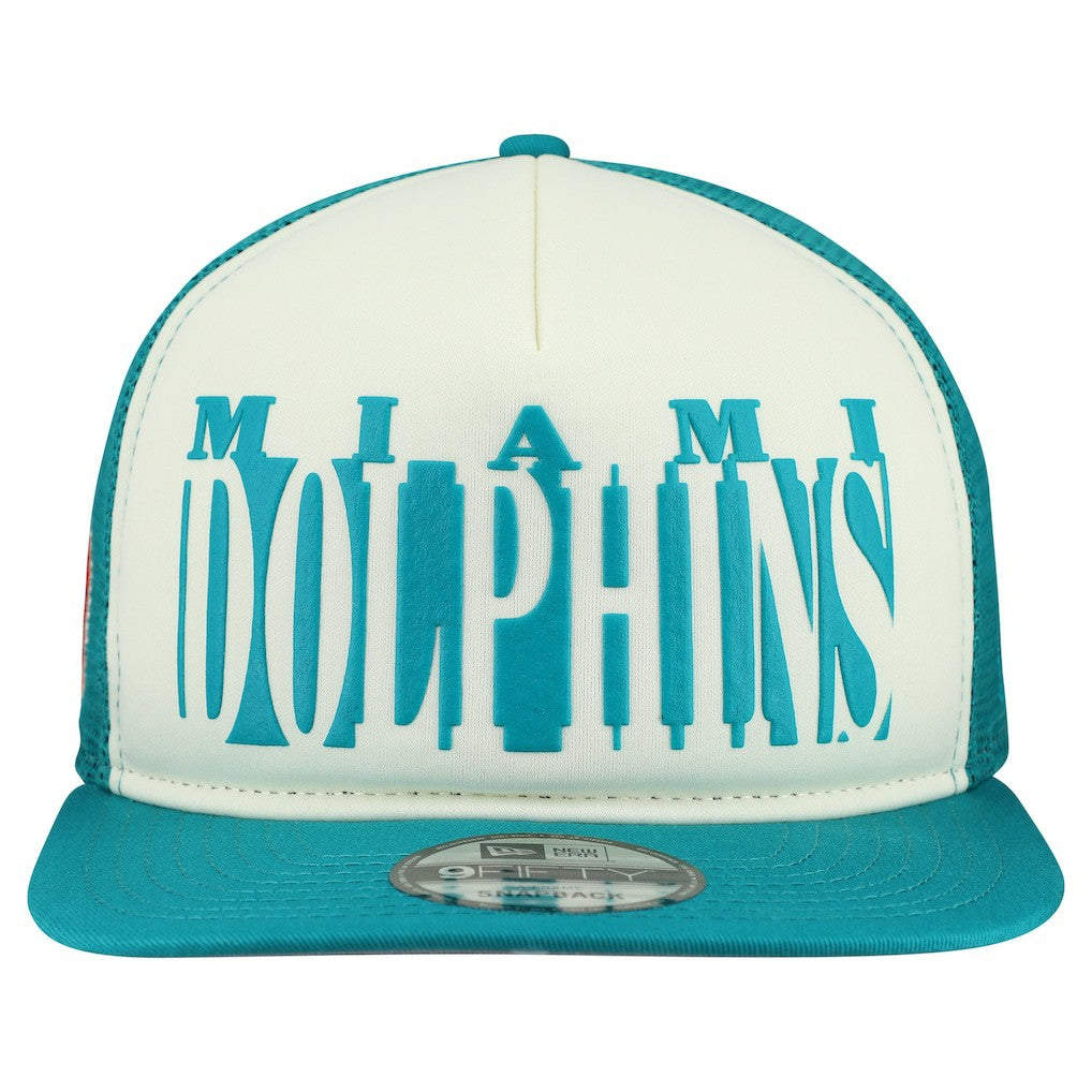 Miami Dolphins New Era Throwback Cutout A-Frame 9FIFTY Snapback Hat - Cream/Aqua Hats