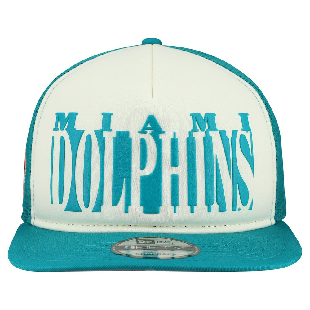 Miami Dolphins New Era Throwback Cutout A-Frame 9FIFTY Snapback Hat - Cream/Aqua Hats