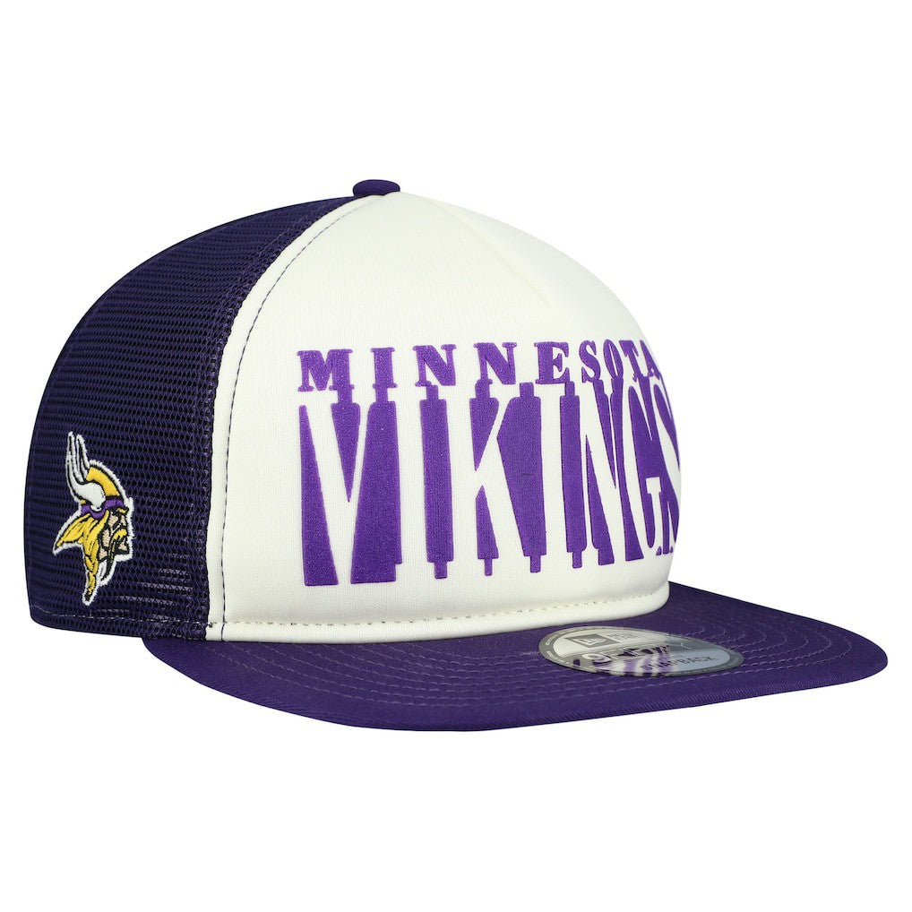 Minnesota Vikings New Era Cutout A-Frame 9FIFTY Snapback Hat - Cream/Purple Hats