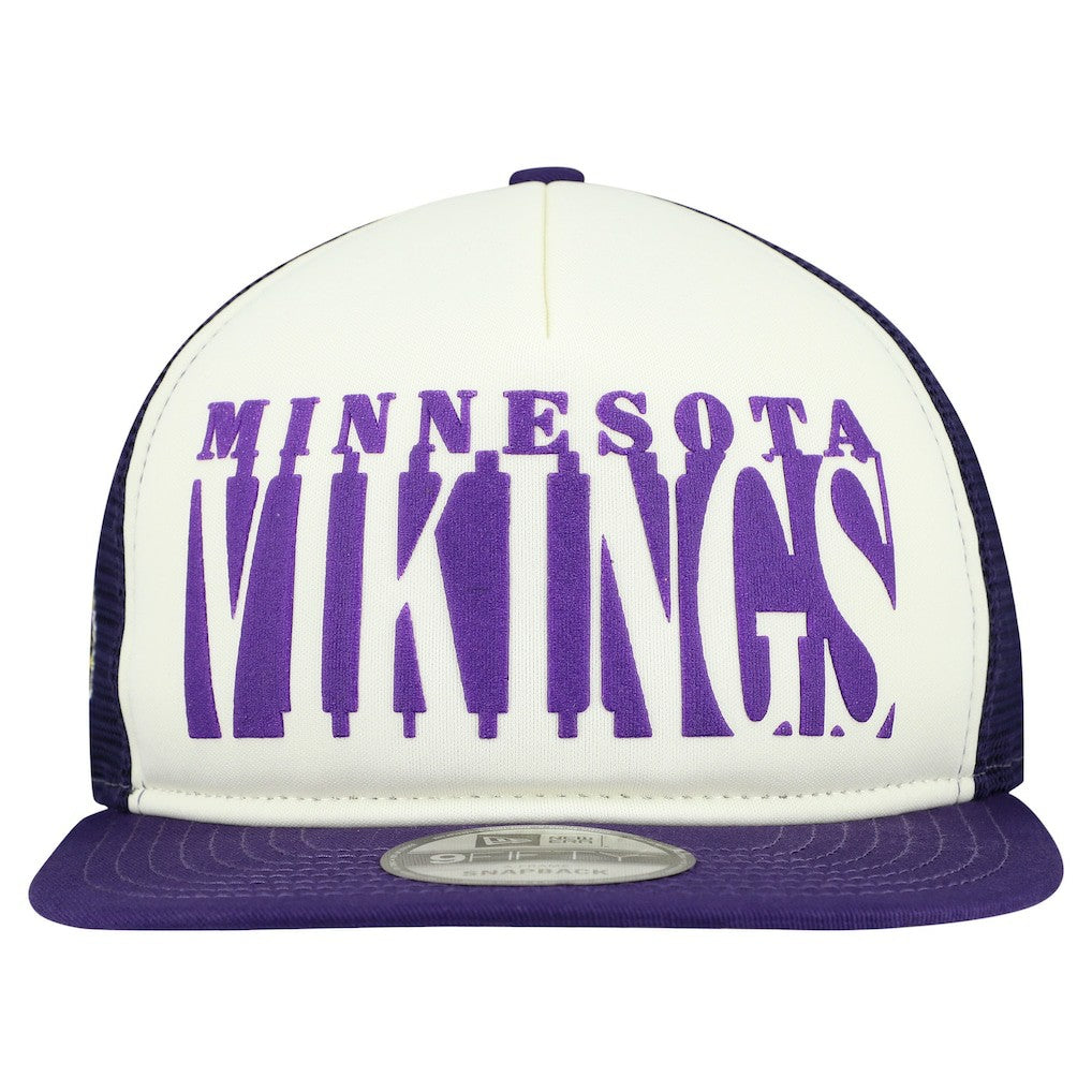 Minnesota Vikings New Era Cutout A-Frame 9FIFTY Snapback Hat - Cream/Purple Hats