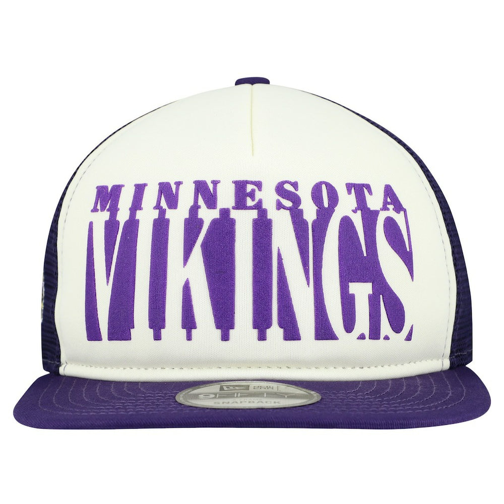 Minnesota Vikings New Era Cutout A-Frame 9FIFTY Snapback Hat - Cream/Purple Hats