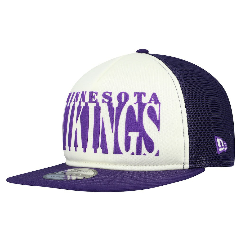 Minnesota Vikings New Era Cutout A-Frame 9FIFTY Snapback Hat - Cream/Purple Hats