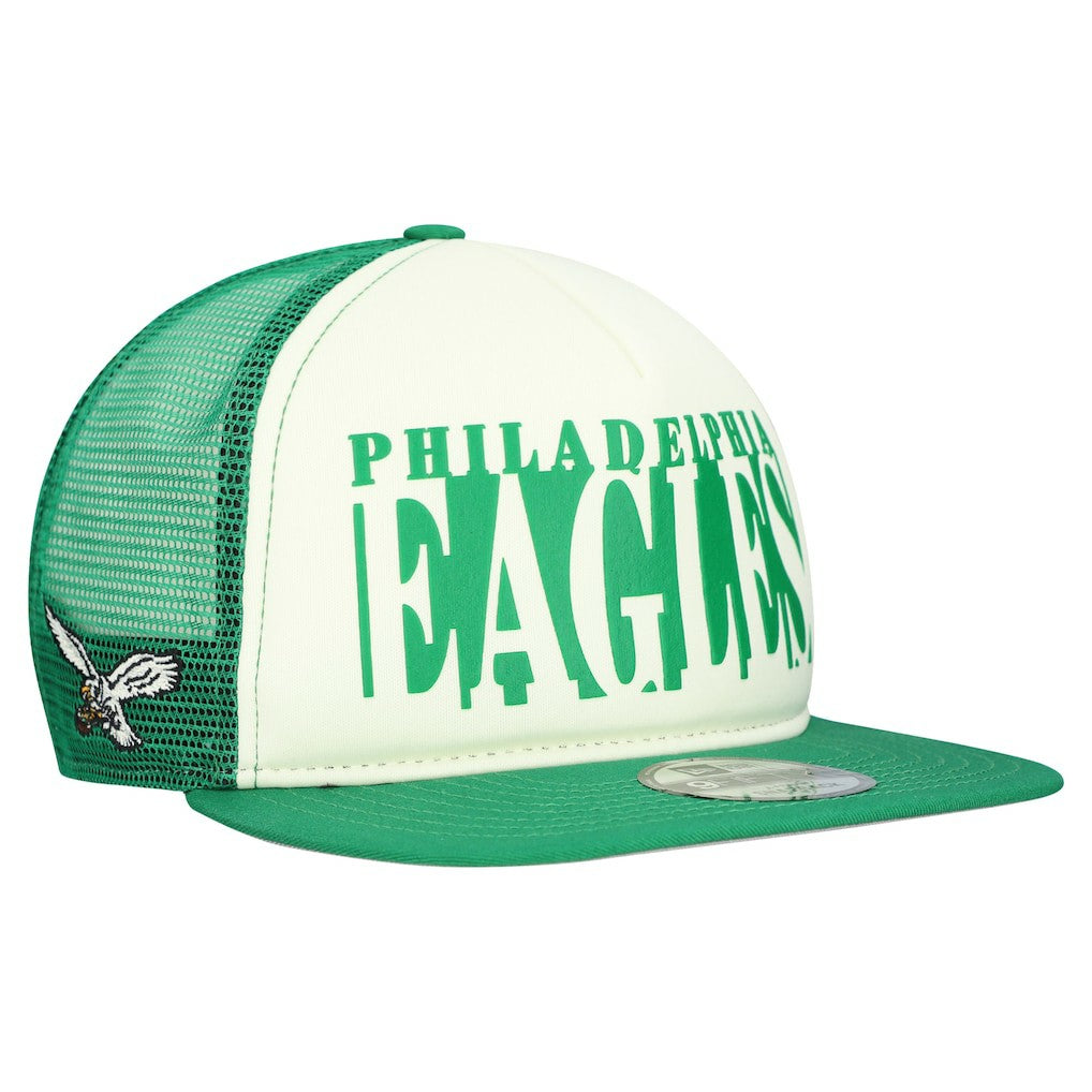 Philadelphia Eagles New Era Throwback Cutout A-Frame 9FIFTY Snapback Hat - Cream/Kelly Green Hats