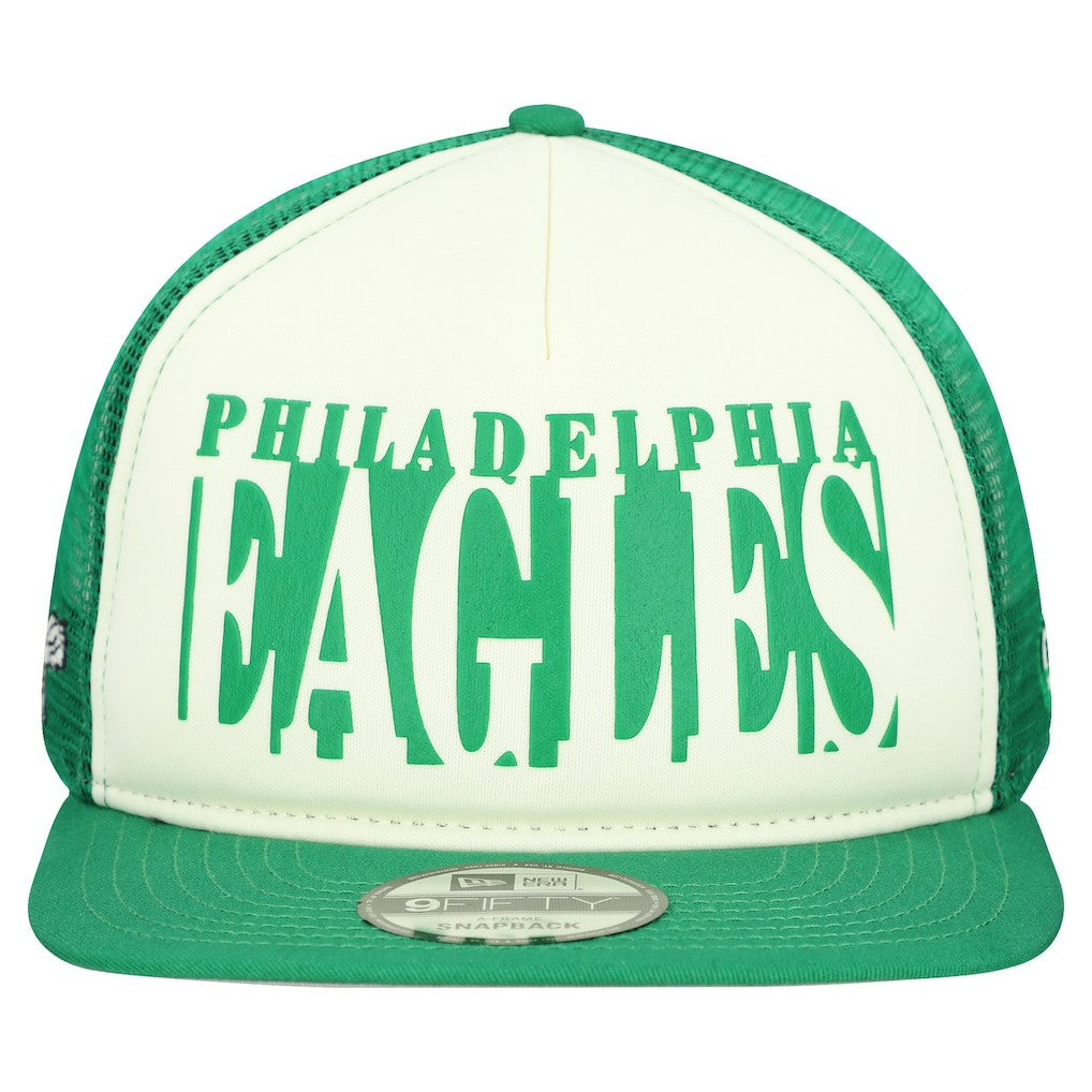 Philadelphia Eagles New Era Throwback Cutout A-Frame 9FIFTY Snapback Hat - Cream/Kelly Green Hats