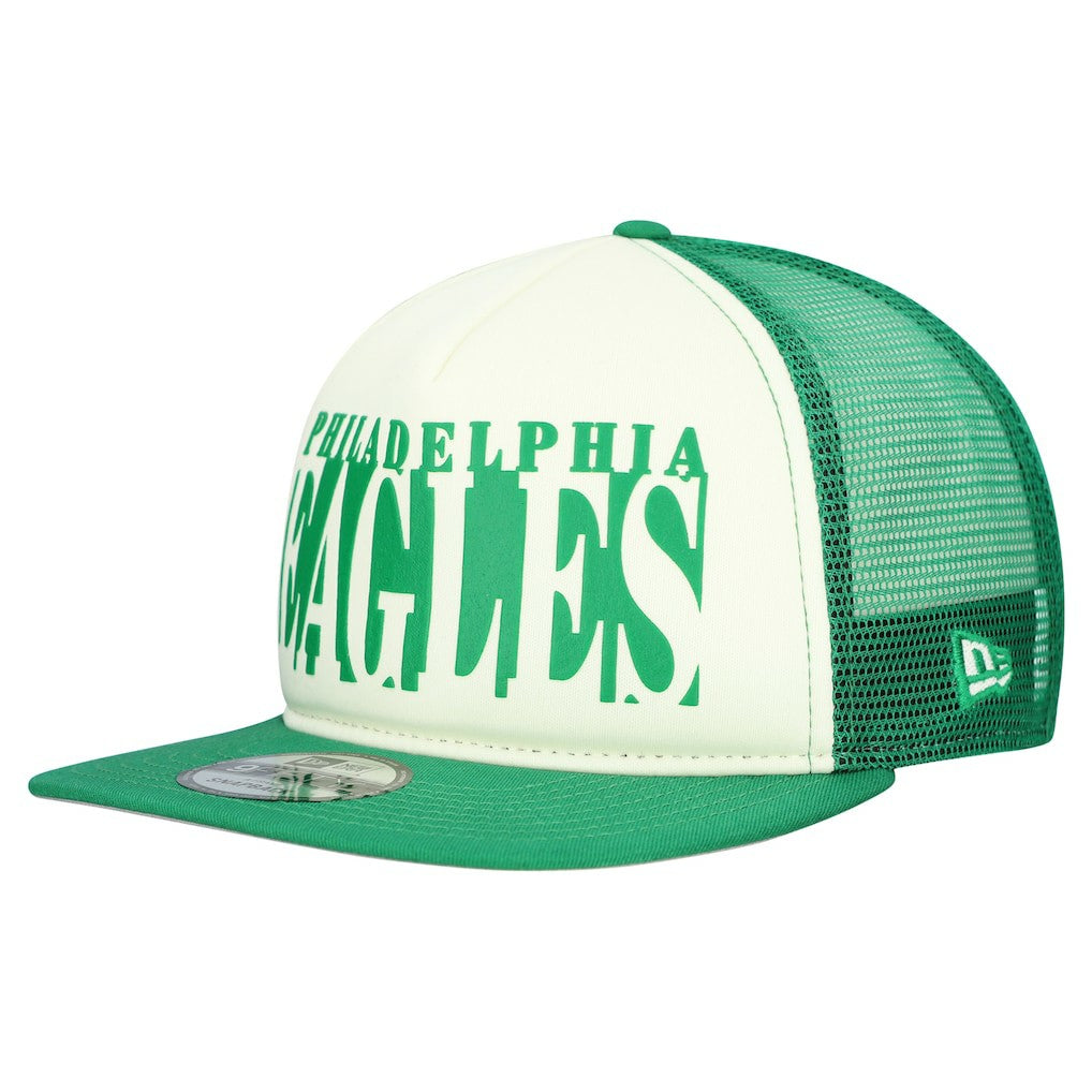 Philadelphia Eagles New Era Throwback Cutout A-Frame 9FIFTY Snapback Hat - Cream/Kelly Green Hats