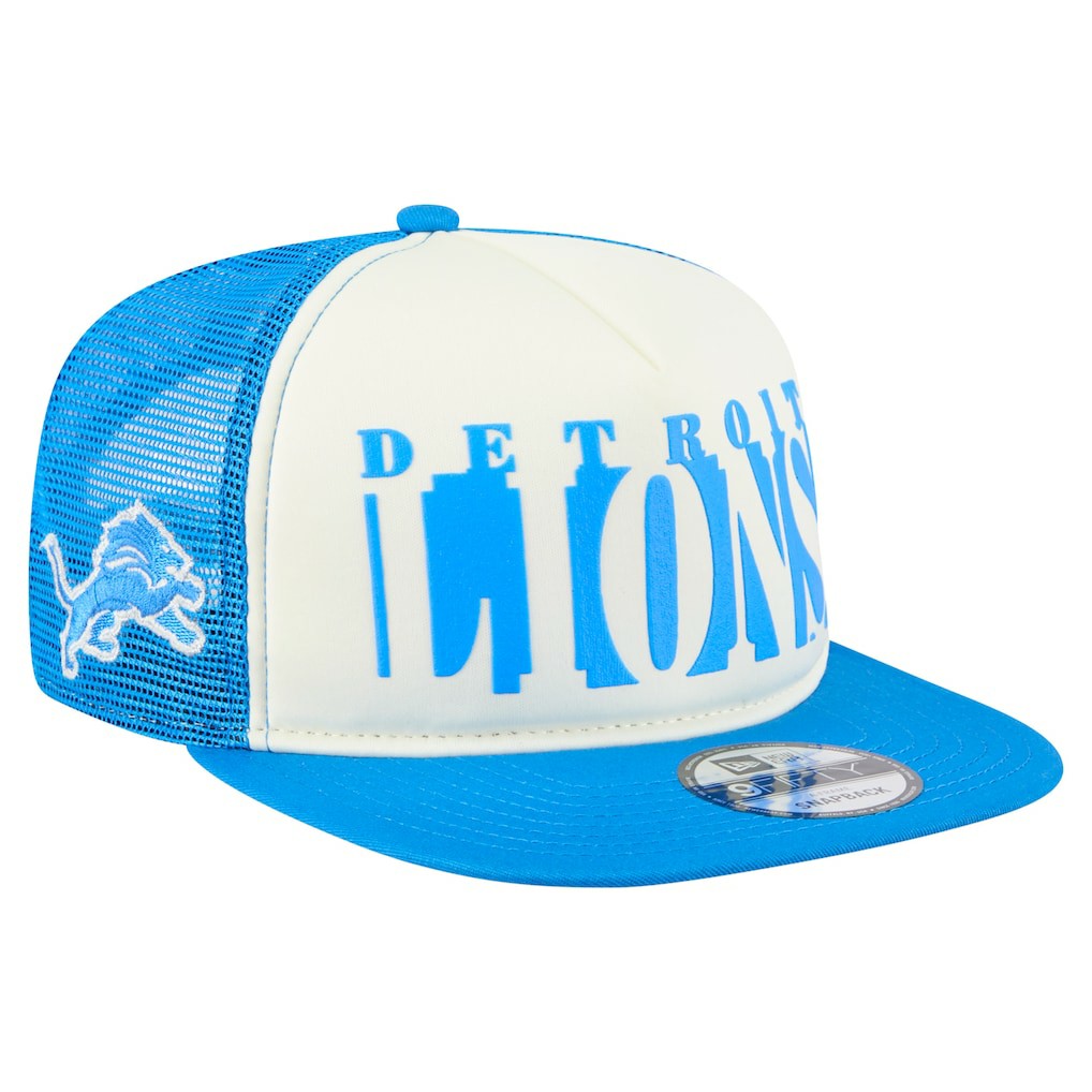 Detroit Lions New Era Cutout A-Frame 9FIFTY Snapback Hat - Cream/Blue Hats