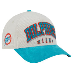 Miami Dolphins New Era Throwback Two-Tone Sided Corduroy 9FORTY A-Frame Adjustable Hat - Cream/Aqua Hats
