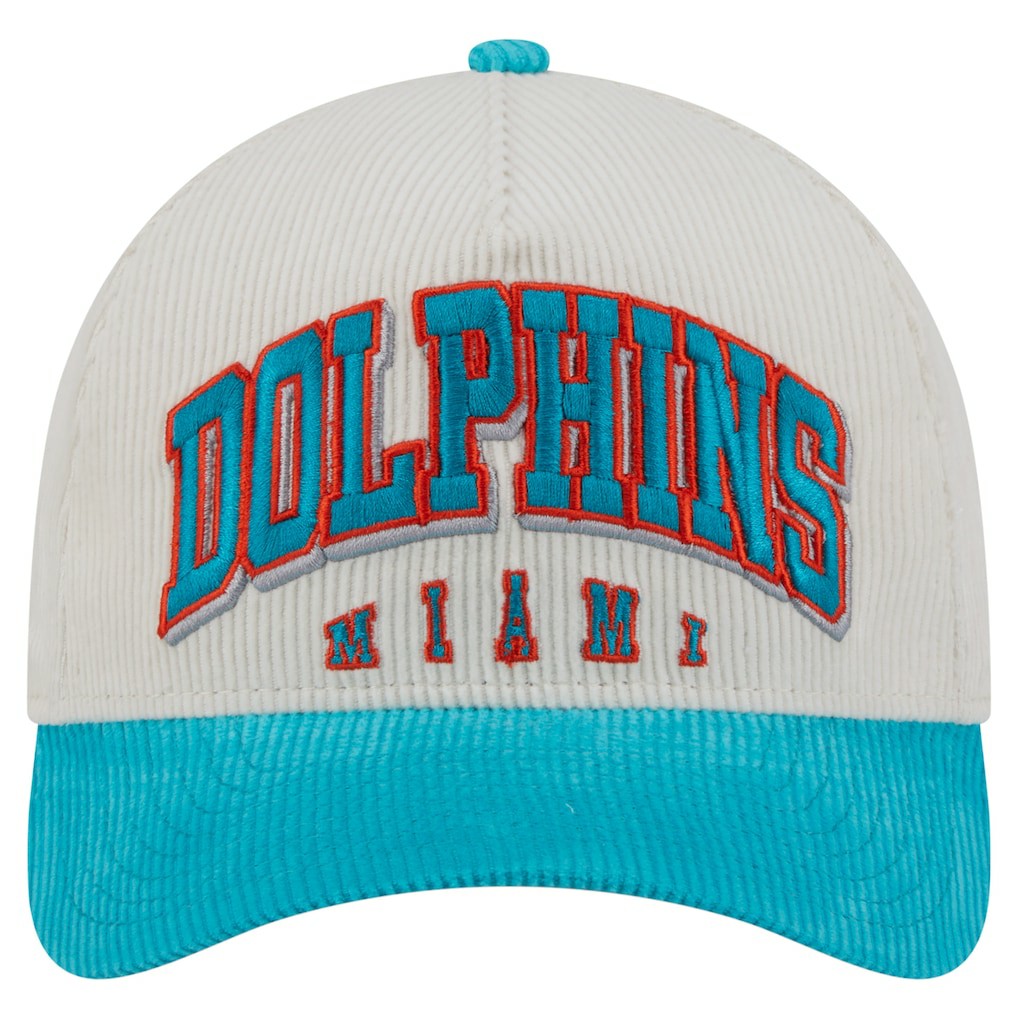Miami Dolphins New Era Throwback Two-Tone Sided Corduroy 9FORTY A-Frame Adjustable Hat - Cream/Aqua Hats