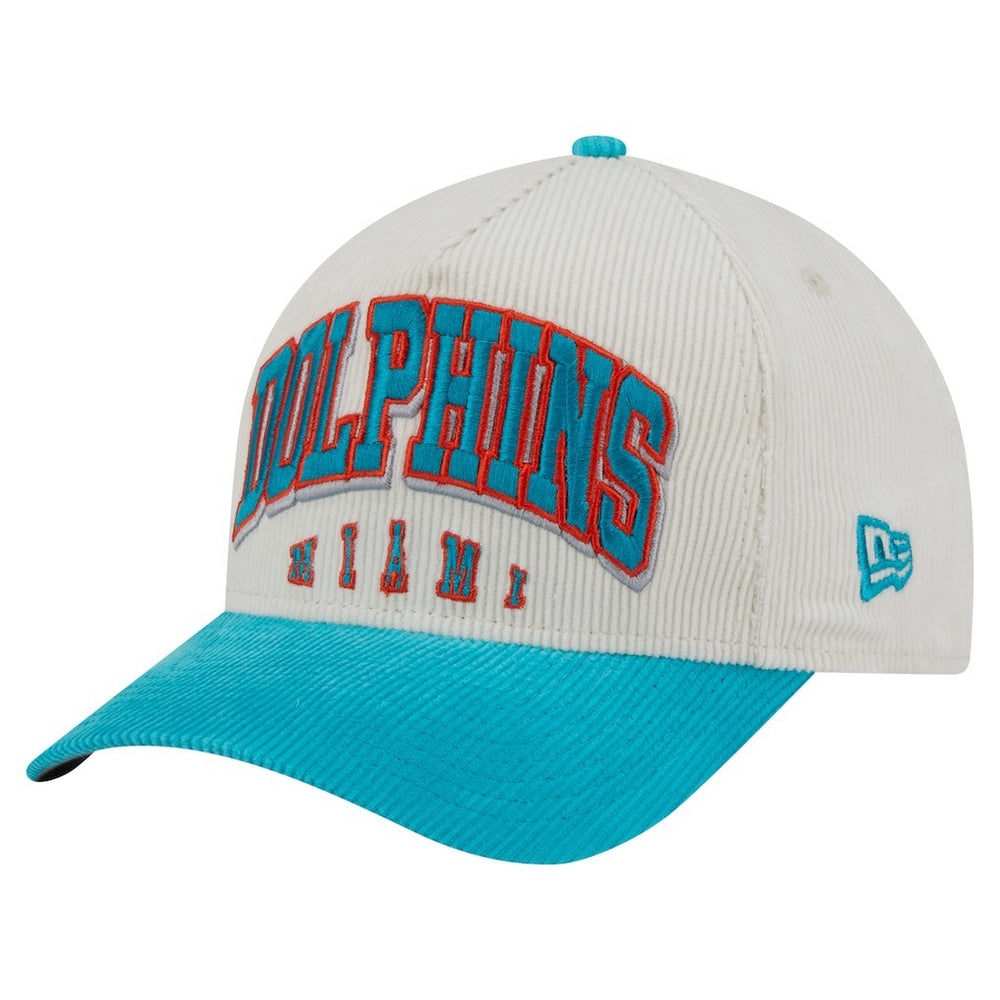 Miami Dolphins New Era Throwback Two-Tone Sided Corduroy 9FORTY A-Frame Adjustable Hat - Cream/Aqua Hats