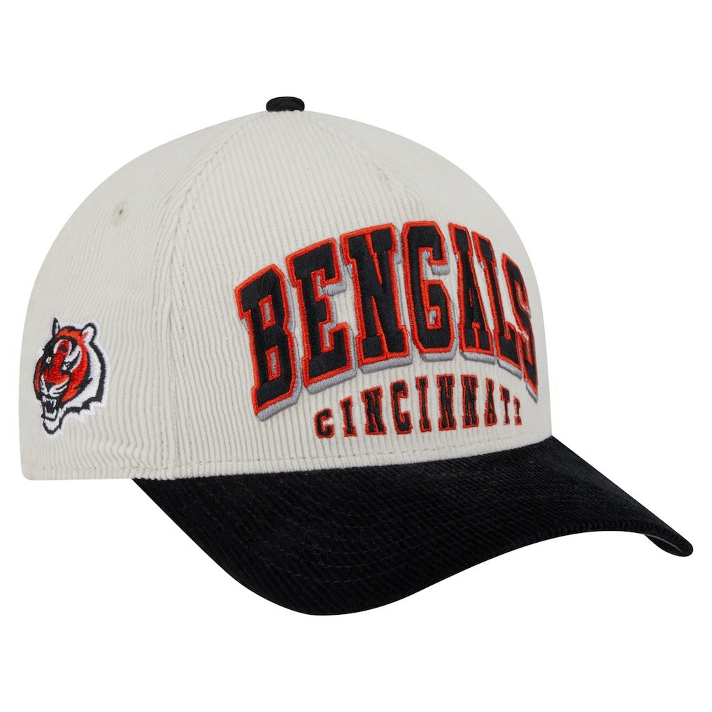 Cincinnati Bengals New Era Head Two-Tone Sided Corduroy 9FORTY A-Frame Adjustable Hat - Cream/Black Hats