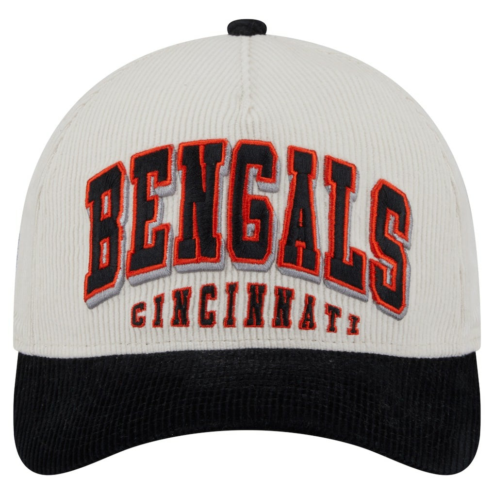 Cincinnati Bengals New Era Head Two-Tone Sided Corduroy 9FORTY A-Frame Adjustable Hat - Cream/Black Hats