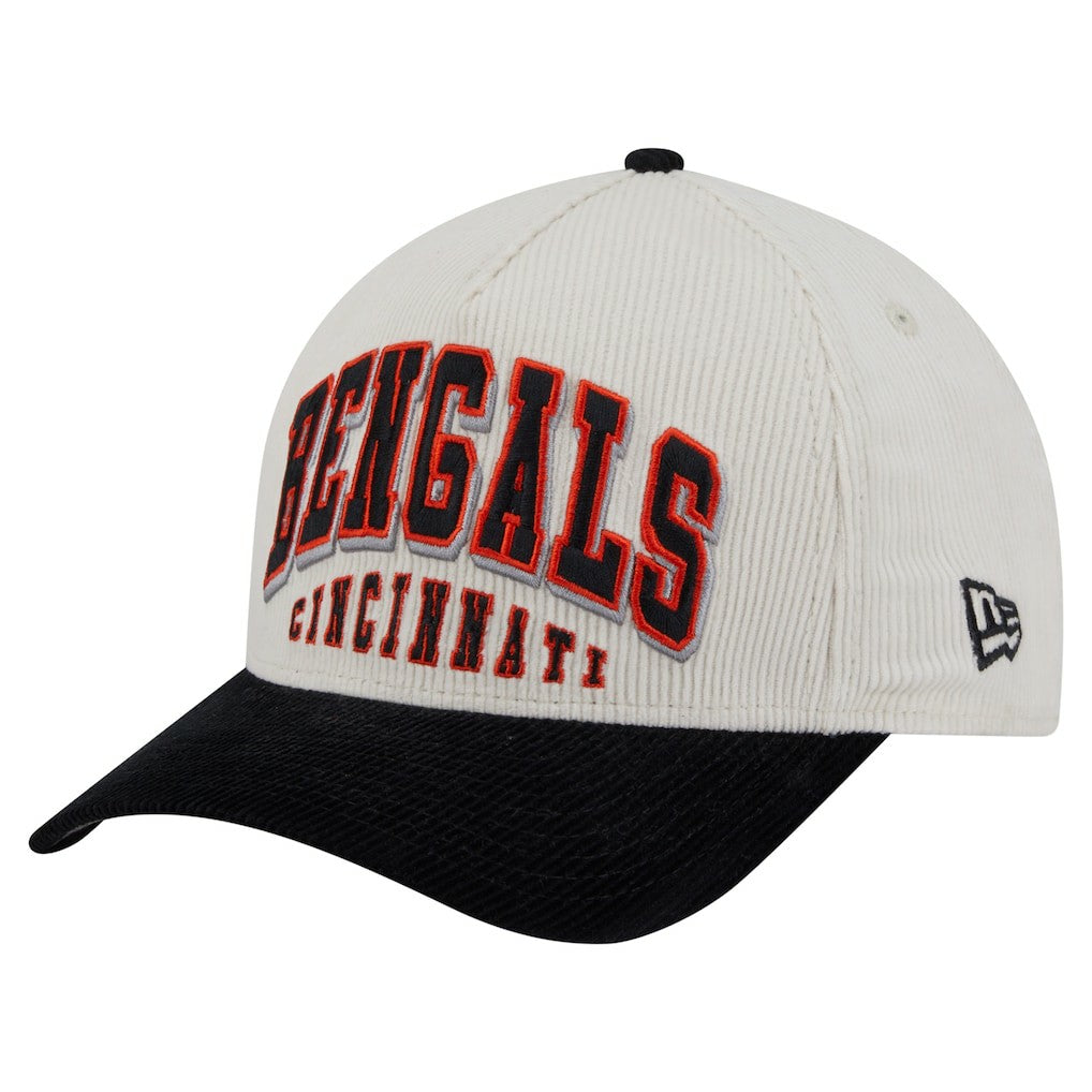 Cincinnati Bengals New Era Head Two-Tone Sided Corduroy 9FORTY A-Frame Adjustable Hat - Cream/Black Hats