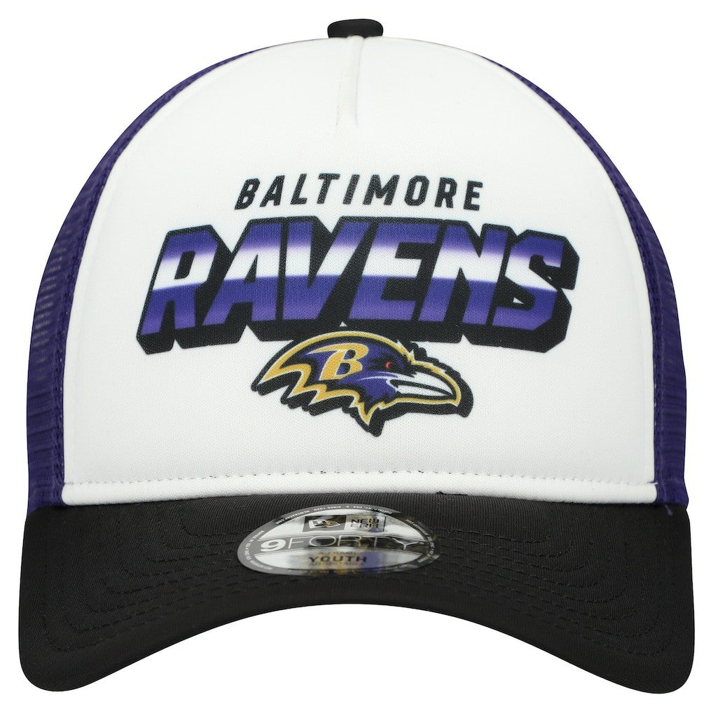 Baltimore Ravens New Era Youth Streak 9FORTY A-Frame Adjustable Hat - White/Black Hats